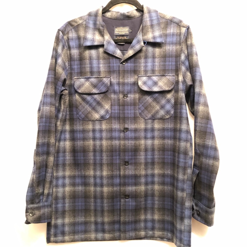Pendleton Blue and Gray Plaid Wool Shirt Jacket